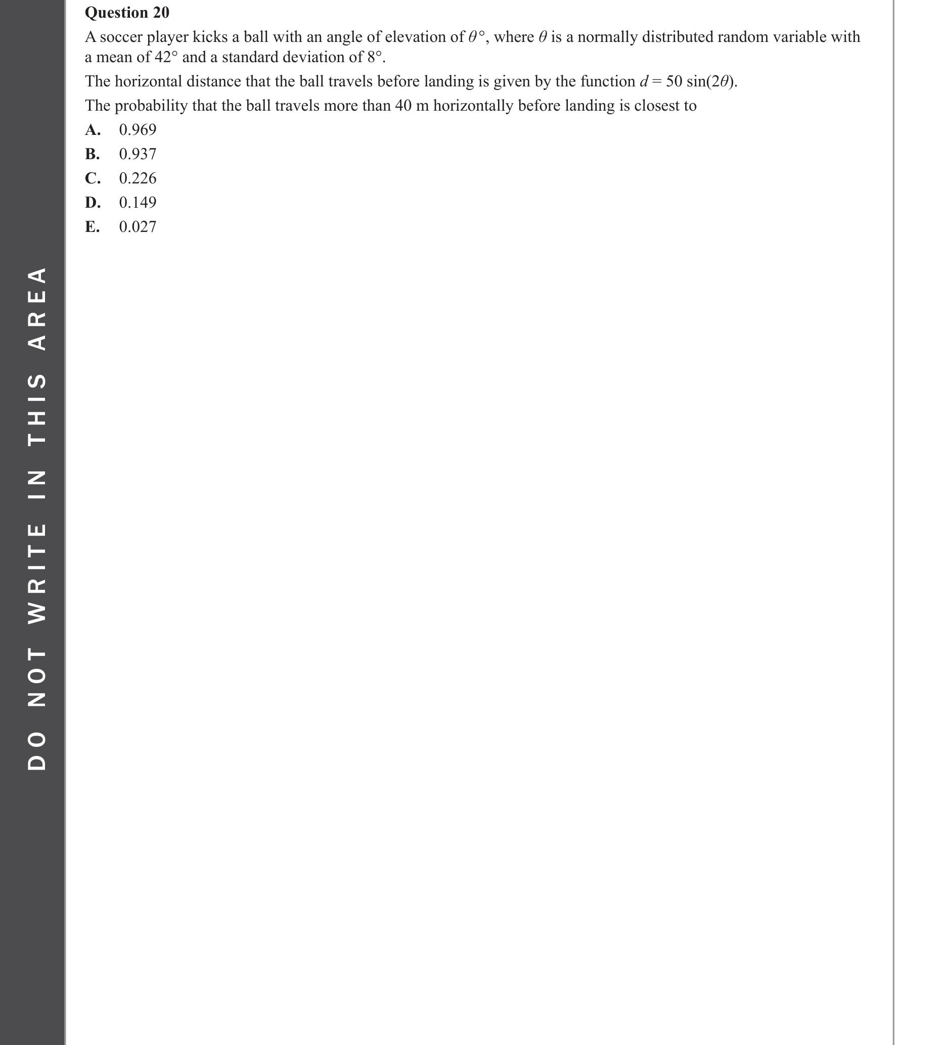 Mathematical Methods 2022 Exam 2 Question 20 — Probability, Normal distribution