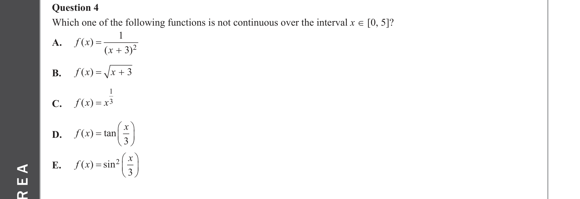 Mathematical Methods 2022 Exam 2 Question 4 — Functions, Relations and Graphs, Domain and range