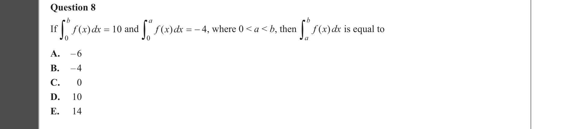 Mathematical Methods 2022 Exam 2 Question 8 — Calculus, Antidifferentiation formulae