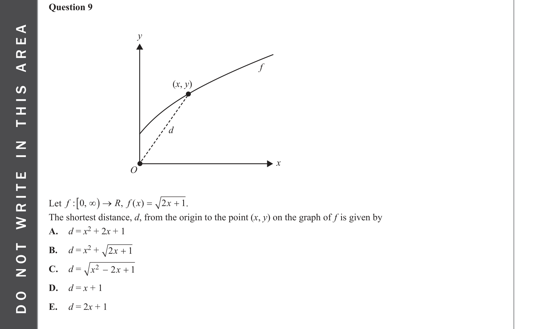 Mathematical Methods 2022 Exam 2 Question 9 — Functions, Relations and Graphs, Applications of functions