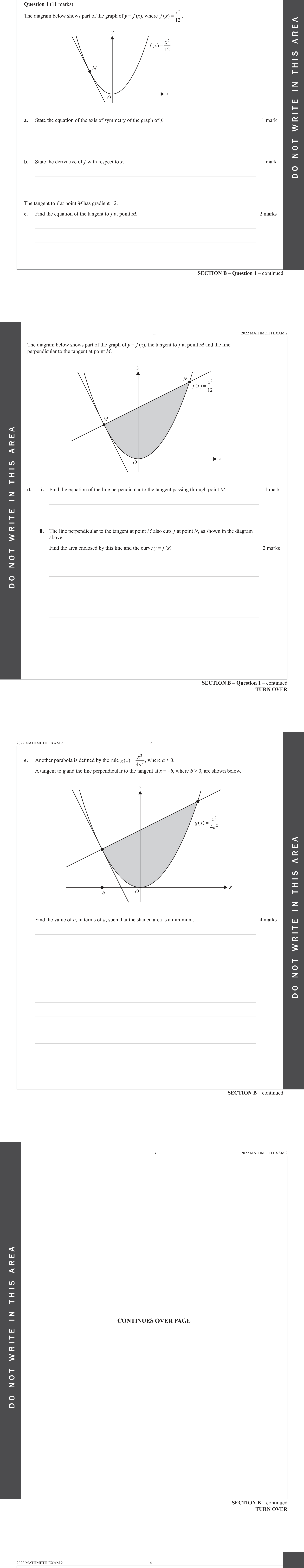 Mathematical Methods 2022 Exam 2 Question 1(d)(i) — Calculus, Tangents and normals