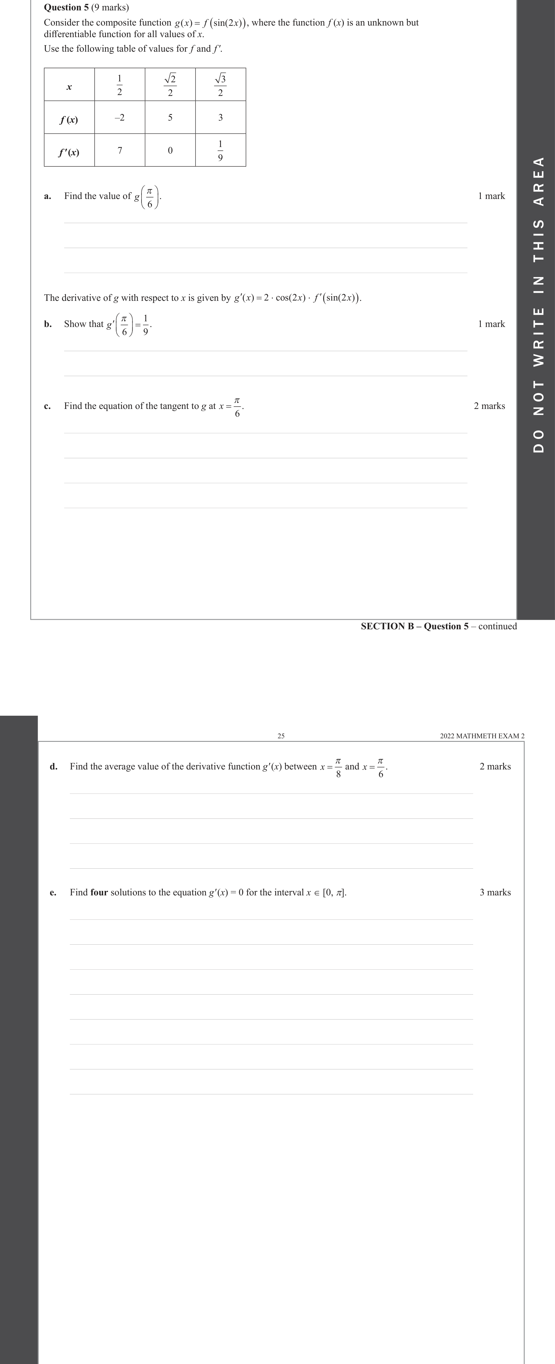 Mathematical Methods 2022 Exam 2 Question 5(e) — Calculus, Differentiation formulae