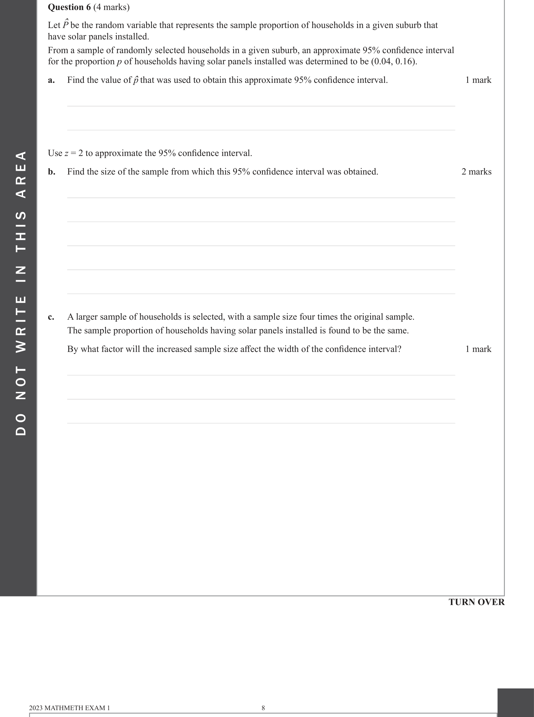 Mathematical Methods 2023 Exam 1 Question 6(b) — Probability, Sample proportions, Confidence intervals