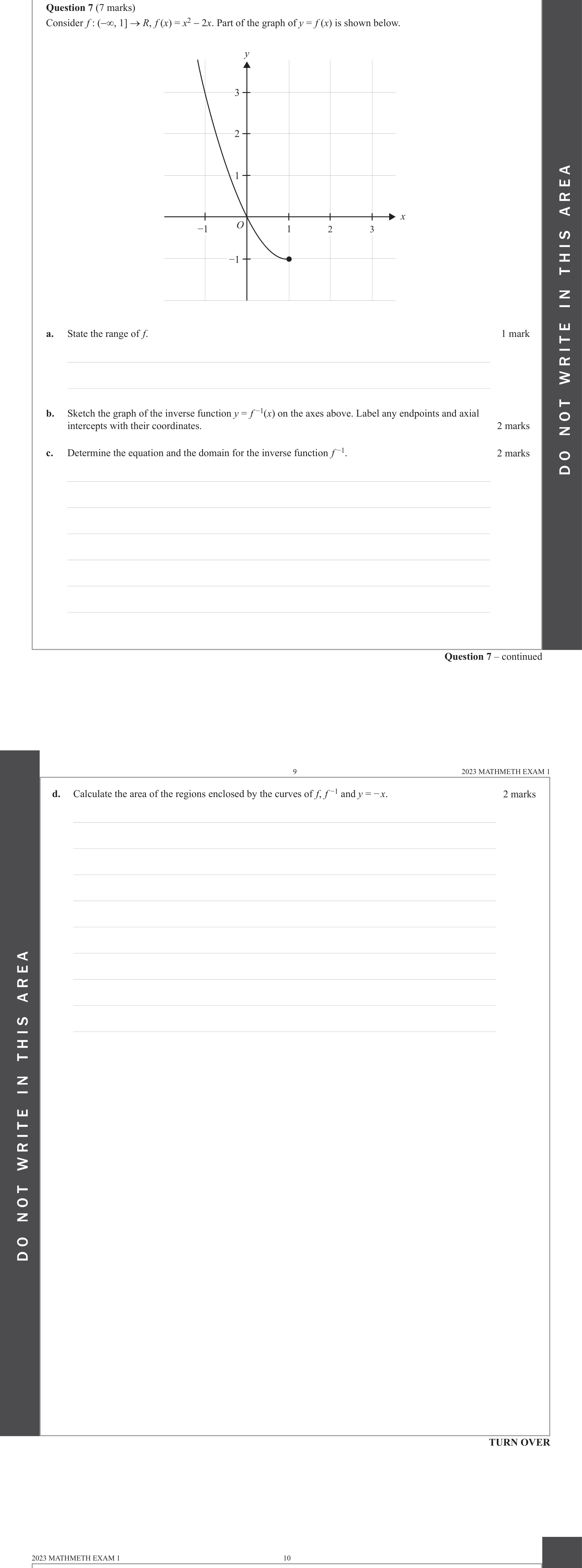 Mathematical Methods 2023 Exam 1 Question 7(b) — Functions, Relations and Graphs, Inverse functions, Graphing