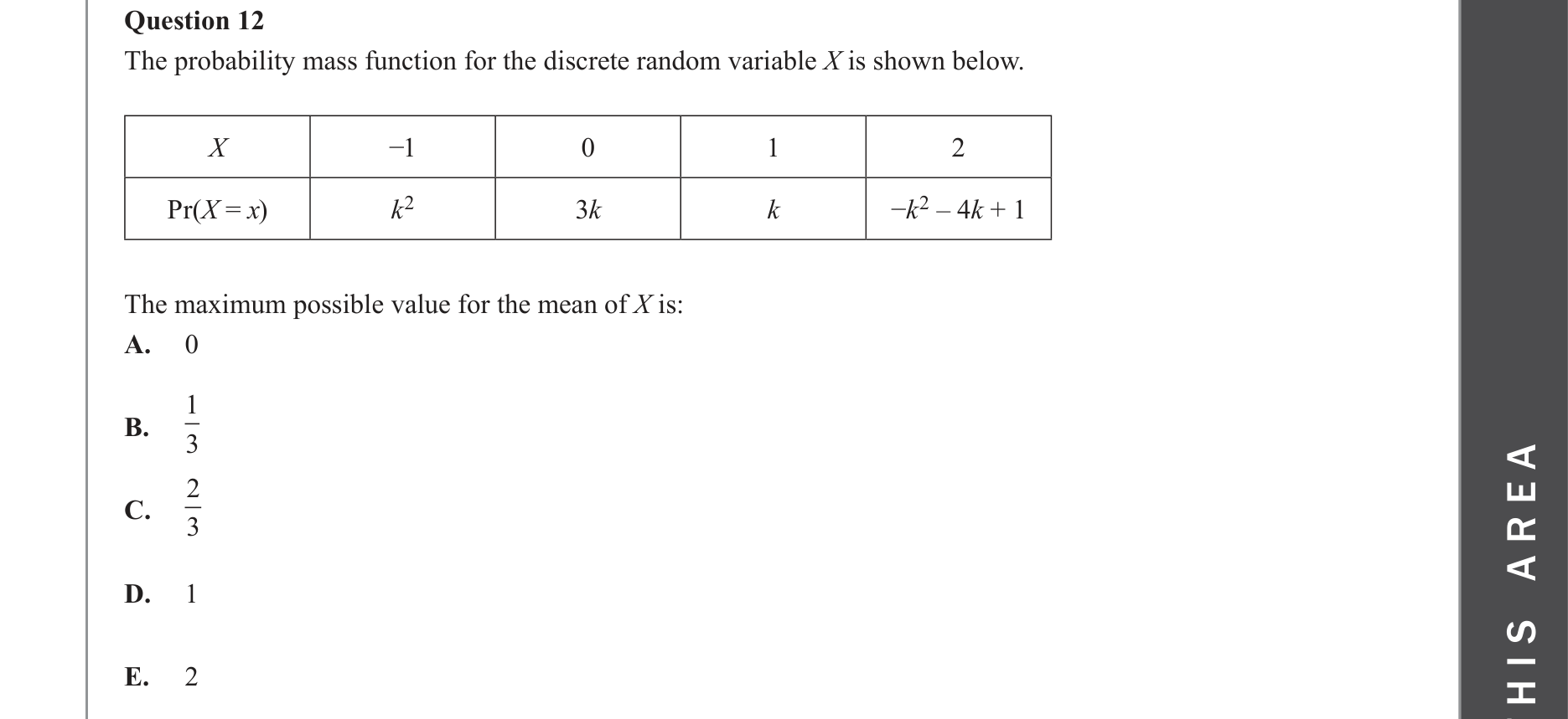 Mathematical Methods 2023 Exam 2 Question 12 — Probability, Discrete probability
