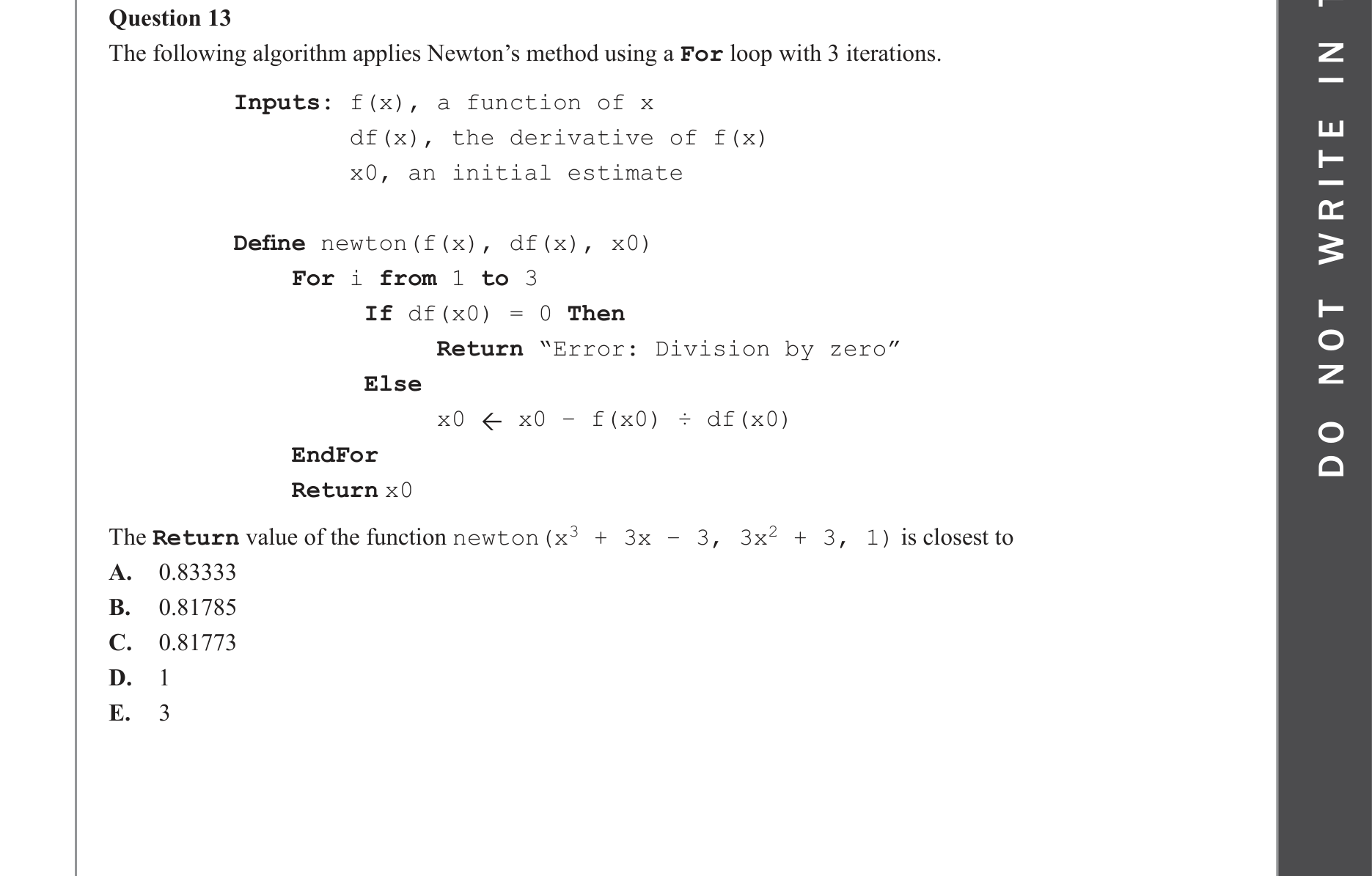 Mathematical Methods 2023 Exam 2 Question 13 — Calculus, Newtons method of approximating roots