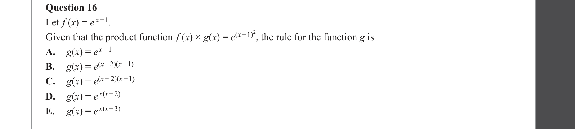 Mathematical Methods 2023 Exam 2 Question 16 — Functions, Relations and Graphs, Exponentials