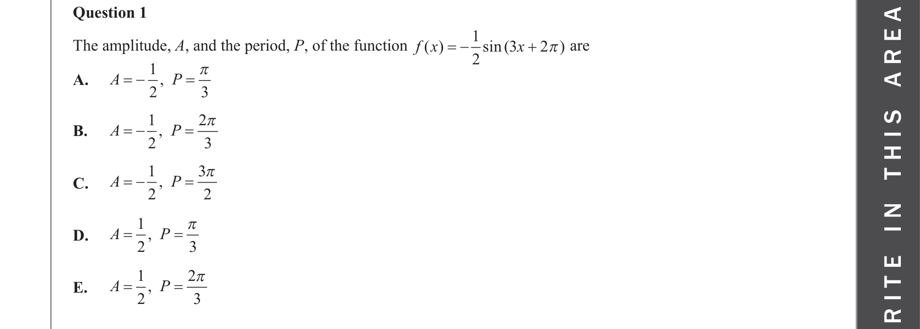 Mathematical Methods 2023 Exam 2 Question 1 — Functions, Relations and Graphs, Trigonometry, Transformations