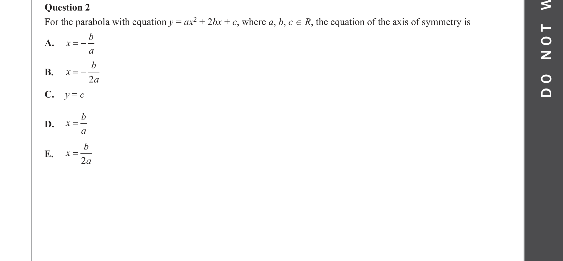 Mathematical Methods 2023 Exam 2 Question 2 — Functions, Relations and Graphs, Algebra, number and structure