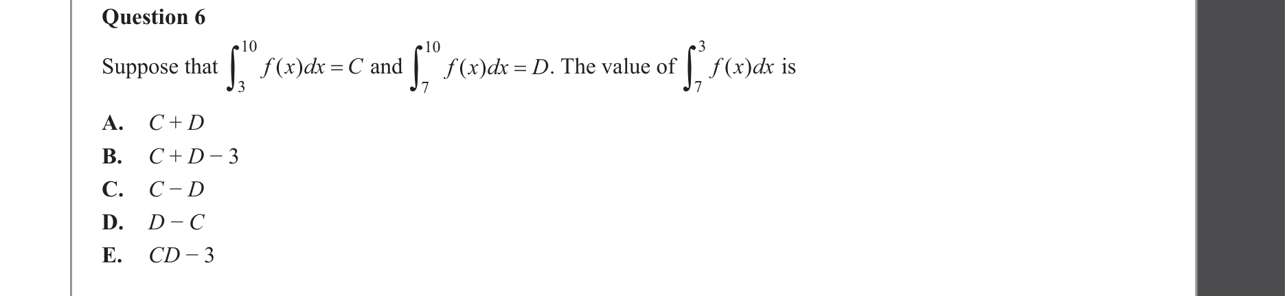 Mathematical Methods 2023 Exam 2 Question 6 — Calculus, Antidifferentiation formulae