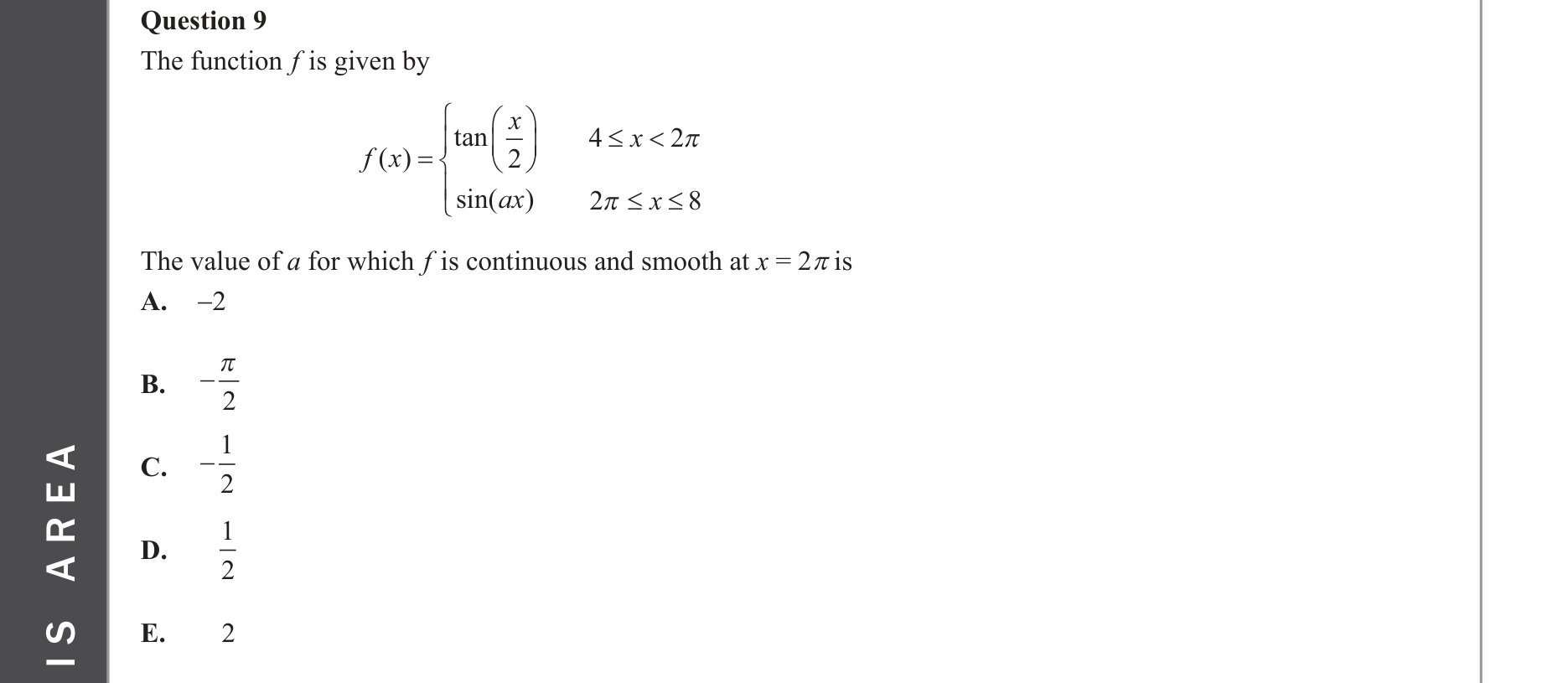 Mathematical Methods 2023 Exam 2 Question 9 — Functions, Relations and Graphs, Trigonometry, Calculus, Differentiation formulae