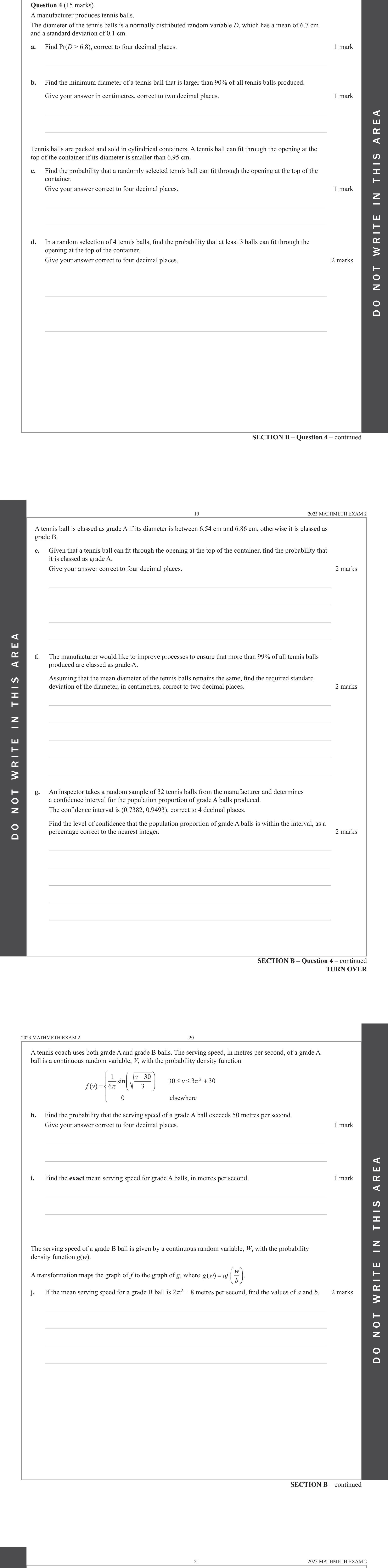 Mathematical Methods 2023 Exam 2 Question 4(i) — Probability, Probability density functions