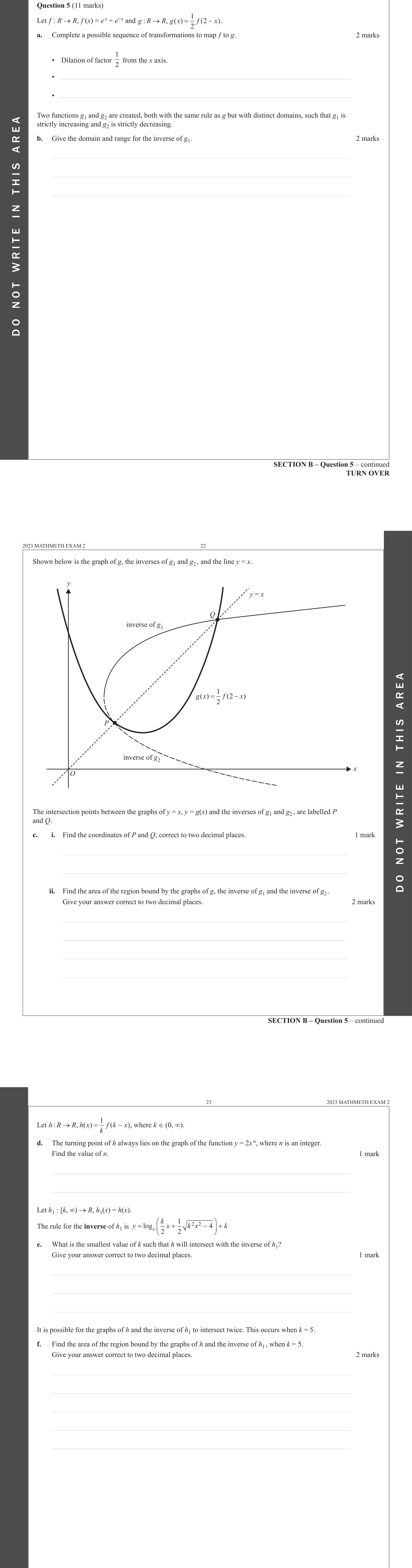 Mathematical Methods 2023 Exam 2 Question 5(b) — Functions, Relations and Graphs, Inverse functions