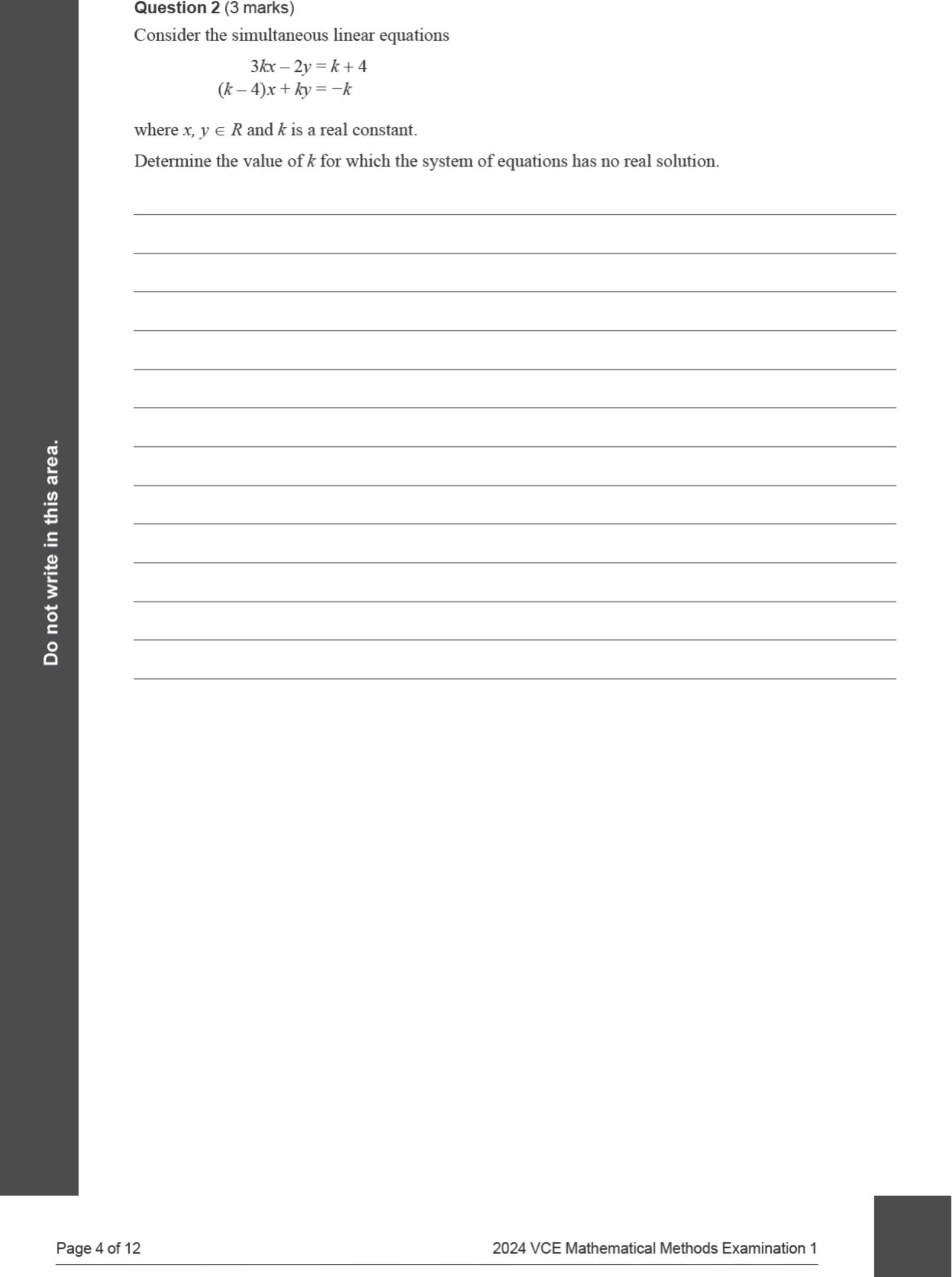 Mathematical Methods 2024 Exam 1 Question 2 — Algebra, number and structure