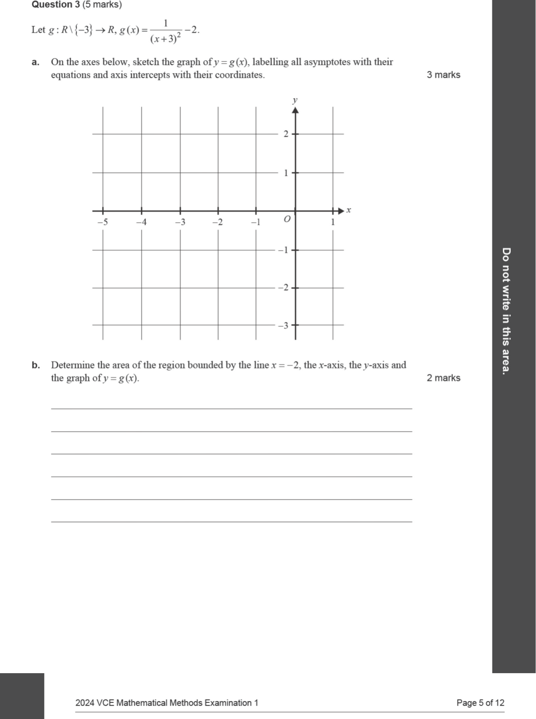 Mathematical Methods 2024 Exam 1 Question 3(b) — Area under curves, Applications of anti-differentiation
