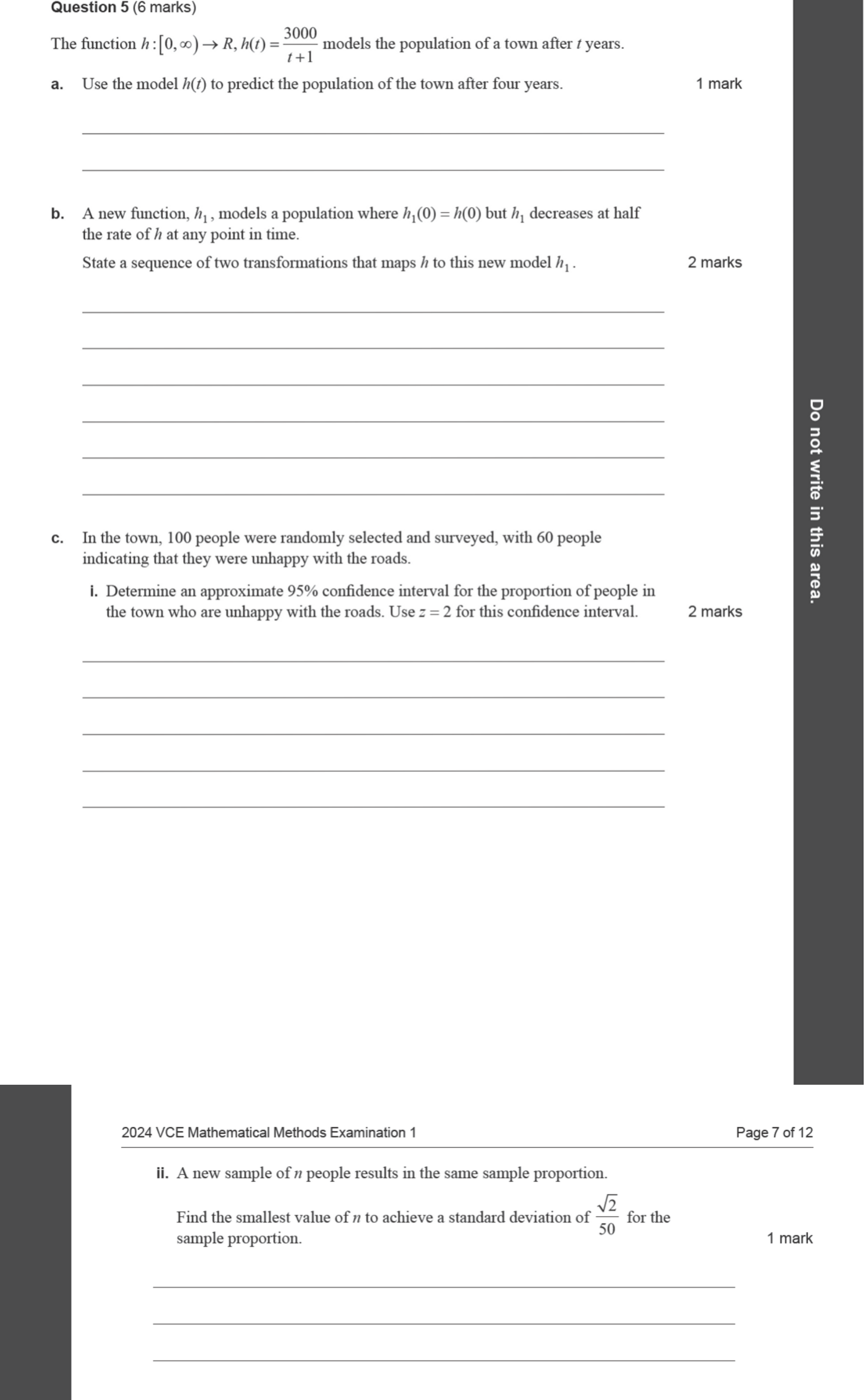 Mathematical Methods 2024 Exam 1 Question 5(a) — Applications of functions
