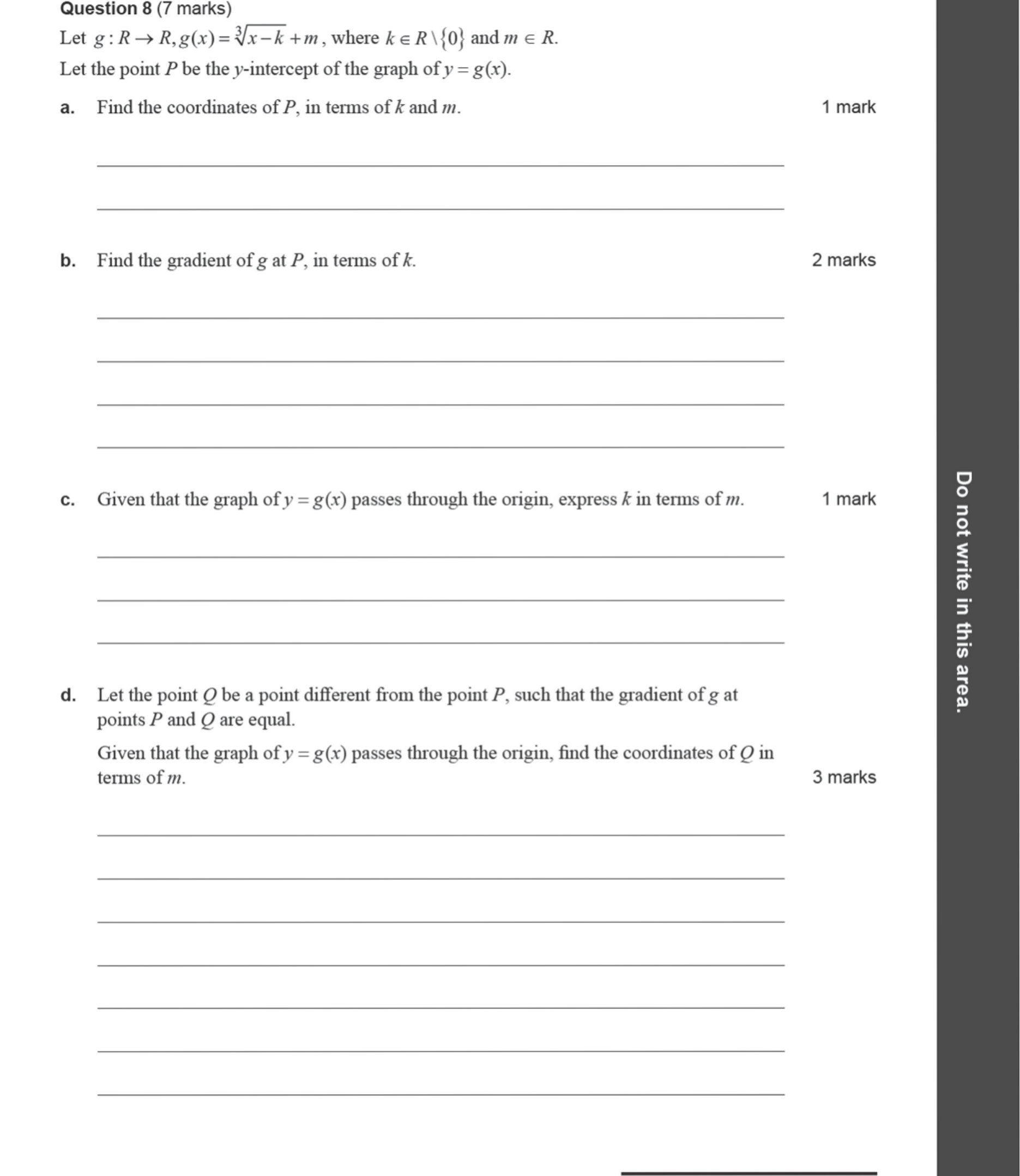 Mathematical Methods 2024 Exam 1 Question 8(d) — Applications of differentiation, Power functions