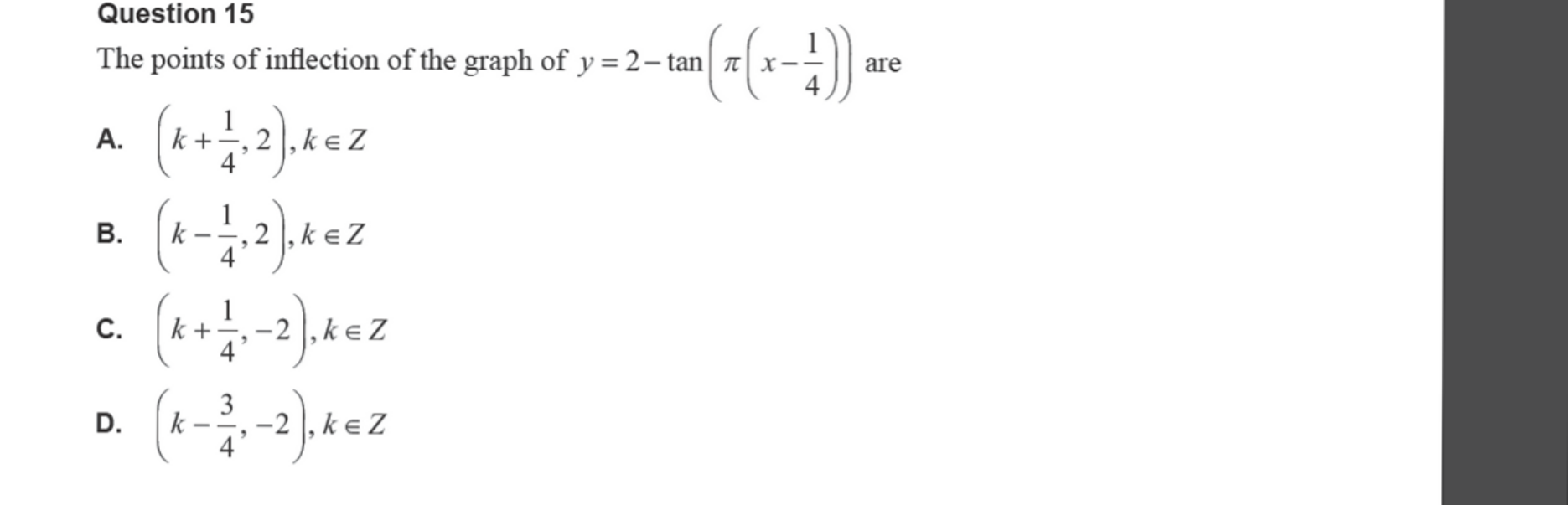 Mathematical Methods 2024 Exam 2 Question 15 — Trigonometry, Graphing