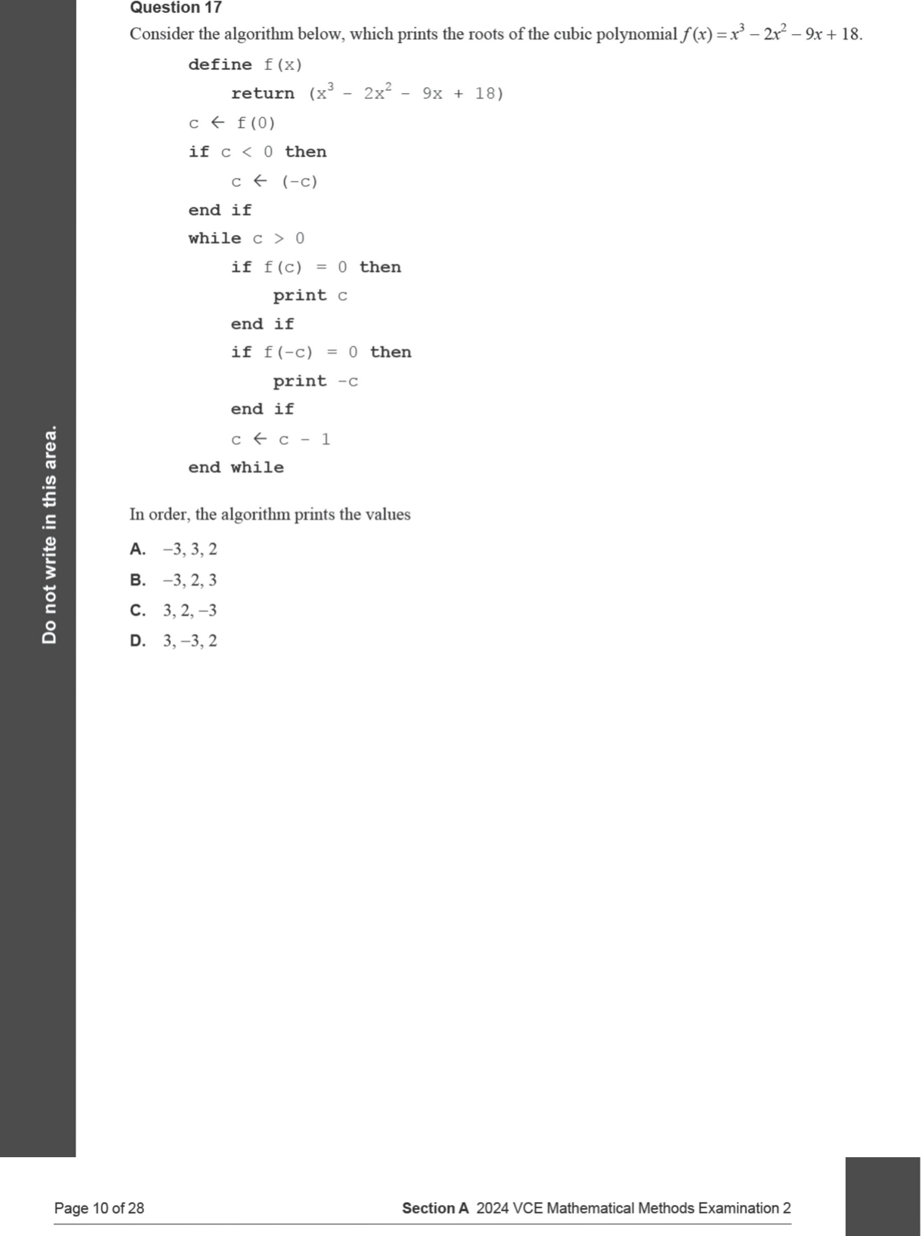 Mathematical Methods 2024 Exam 2 Question 17 — Algebra, number and structure