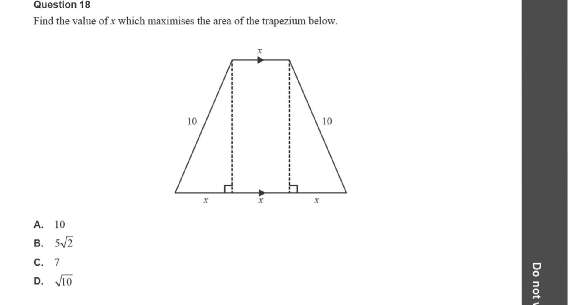 Mathematical Methods 2024 Exam 2 Question 18 — Applications of differentiation