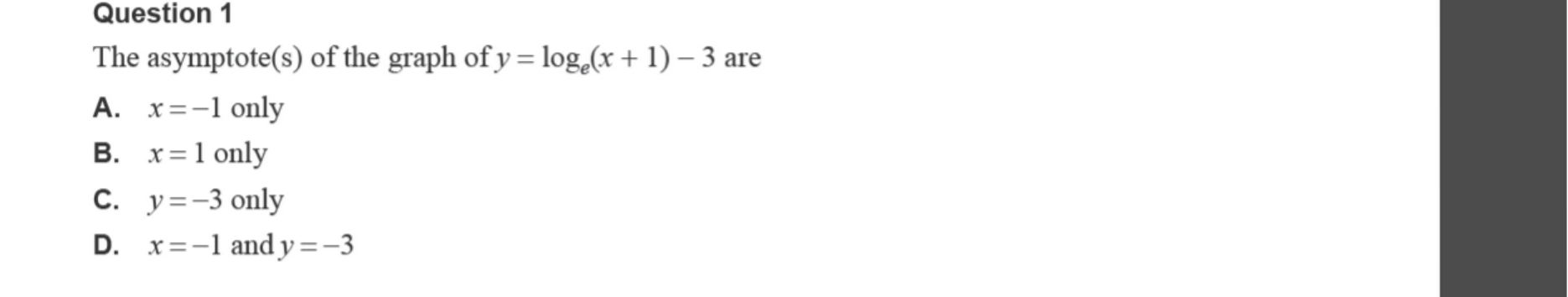 Mathematical Methods 2024 Exam 2 Question 1 — Logarithms, Graphing