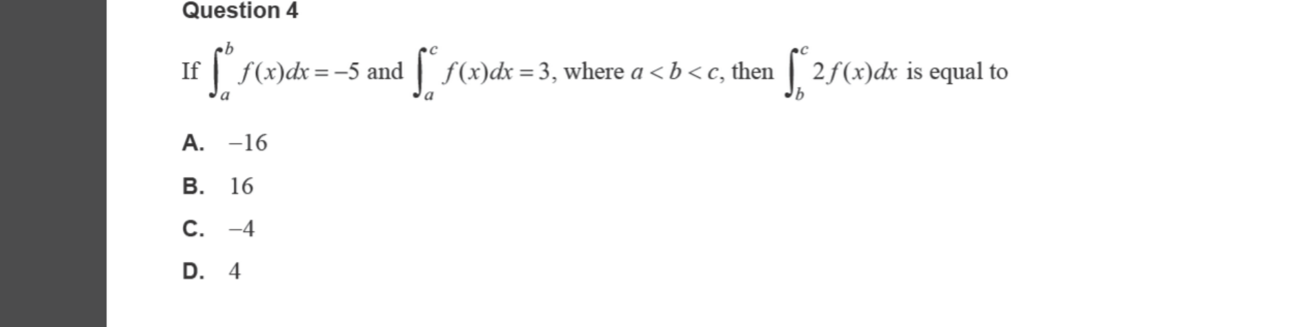 Mathematical Methods 2024 Exam 2 Question 4 — Area under curves