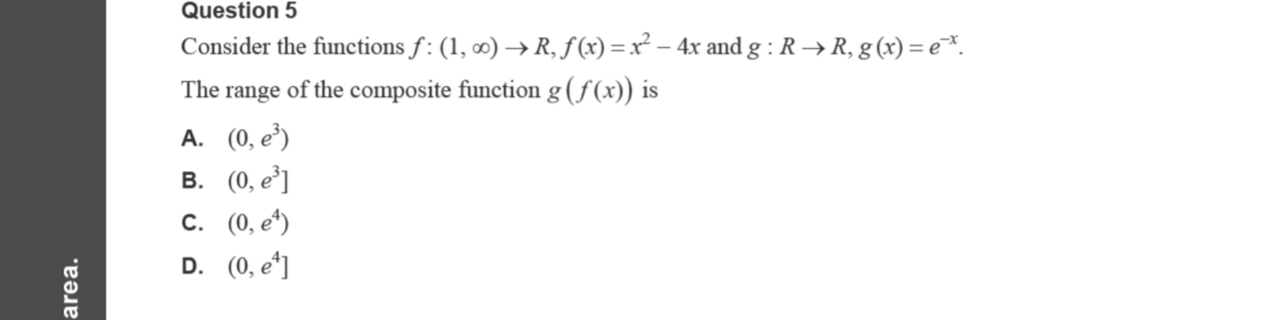 Mathematical Methods 2024 Exam 2 Question 5 — Composite functions, Domain and range