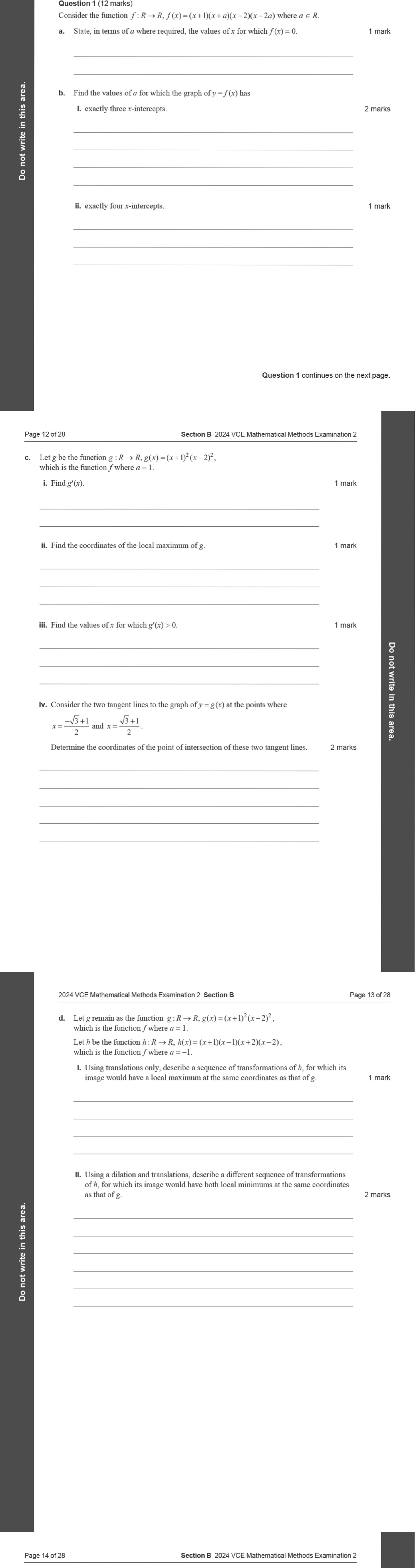 Mathematical Methods 2024 Exam 2 Question 1(c)(iii) — Applications of differentiation