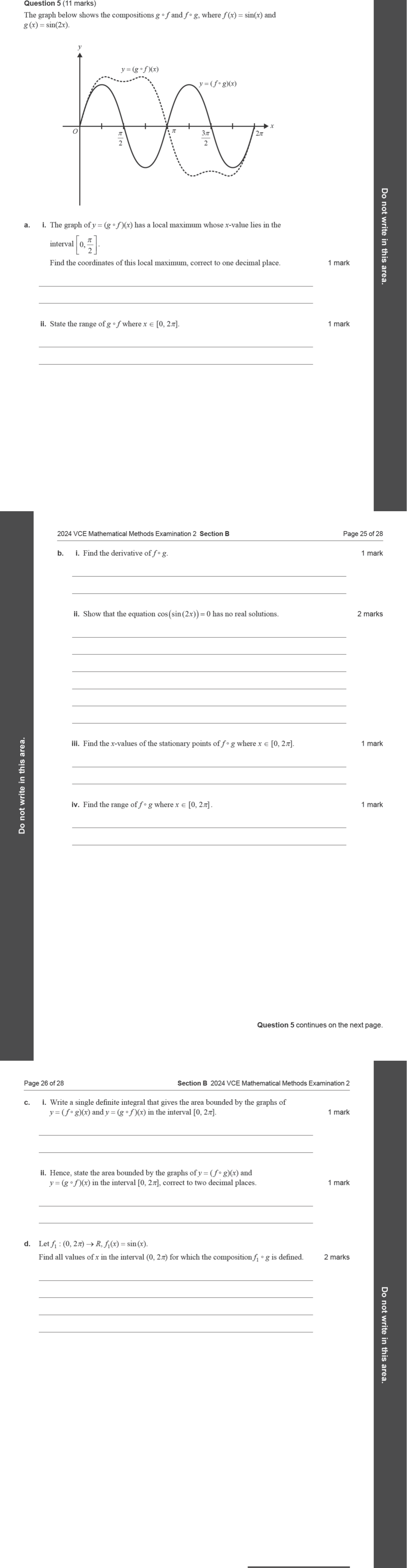 Mathematical Methods 2024 Exam 2 Question 5(a)(ii) — Composite functions, Domain and range