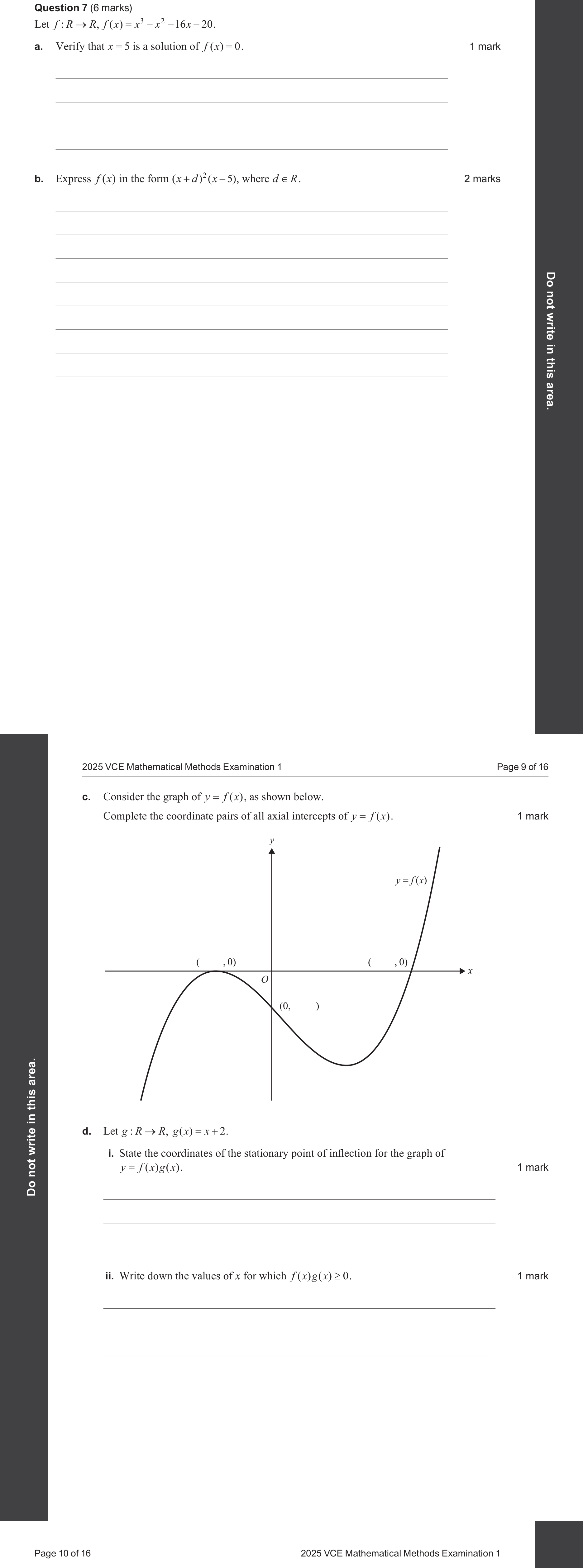 Mathematical Methods 2025 Exam 1 Question 7(c) — Graphing, Algebra, number and structure