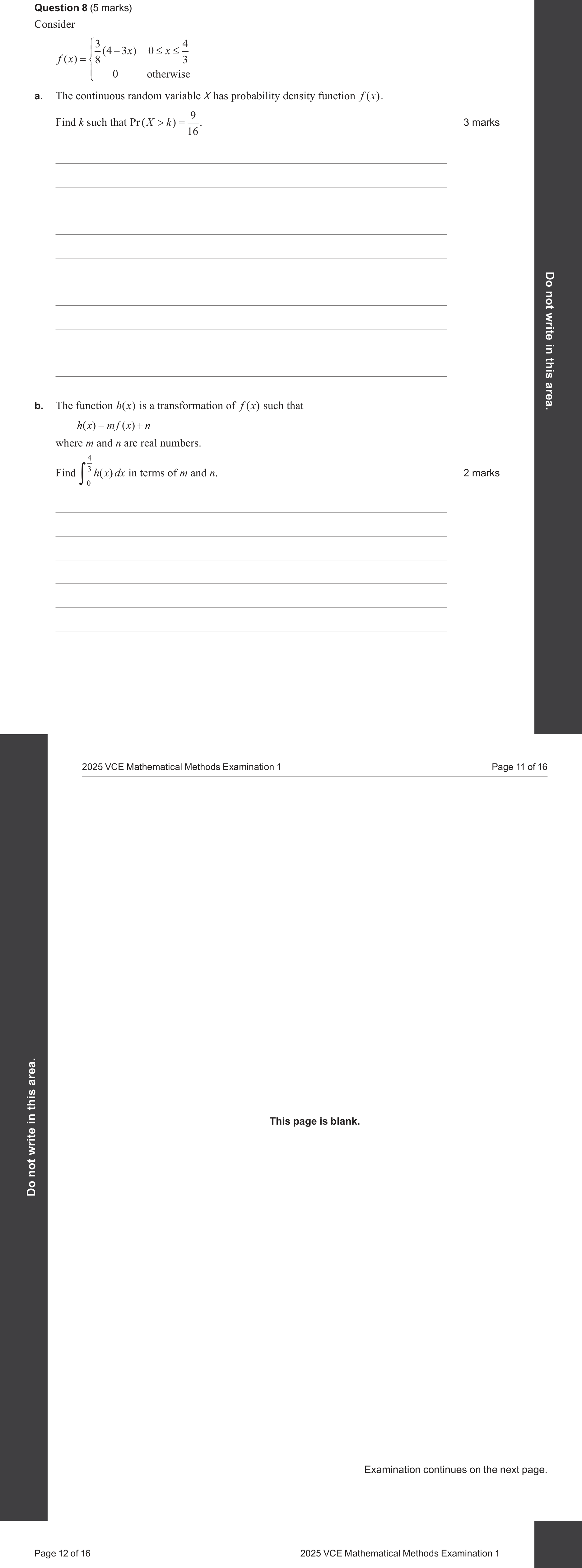 Mathematical Methods 2025 Exam 1 Question 8(b) — Probability density functions, Transformations