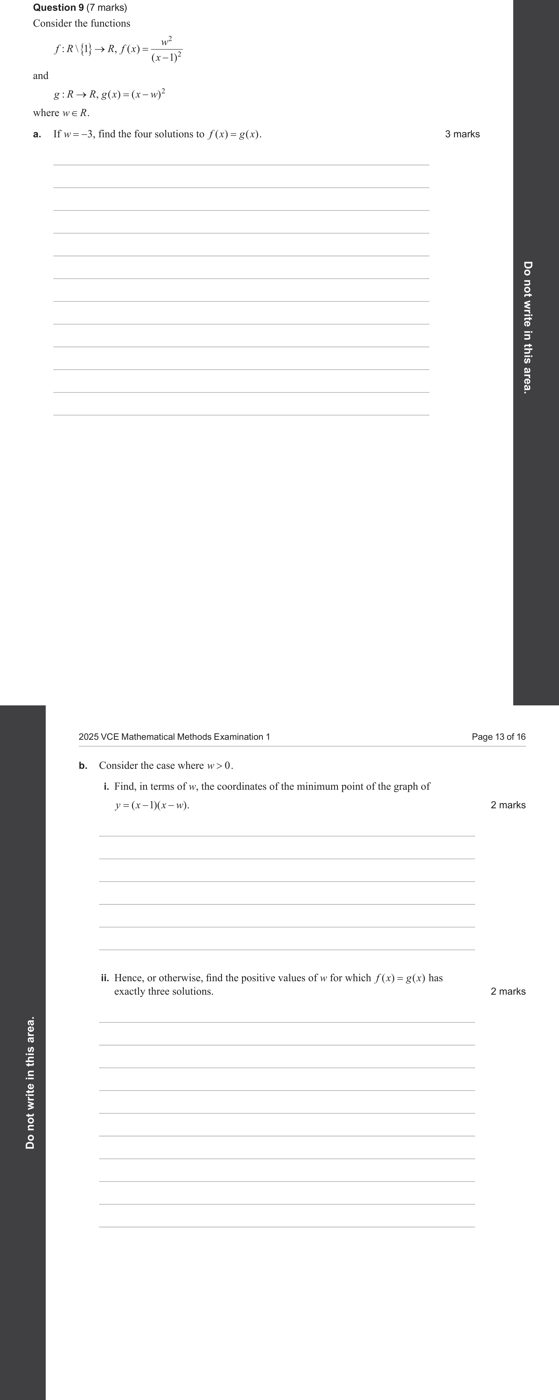 Mathematical Methods 2025 Exam 1 Question 9(a) — Algebra, number and structure, Rational functions