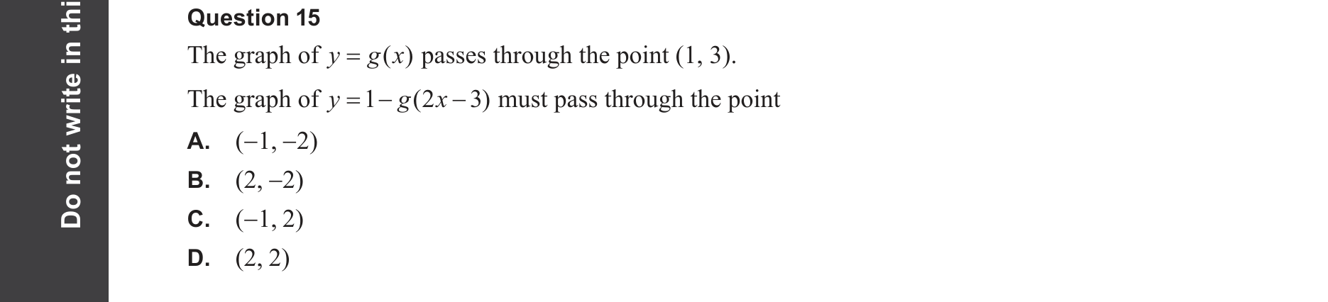 Mathematical Methods 2025 Exam 2 Question 15 — Transformations