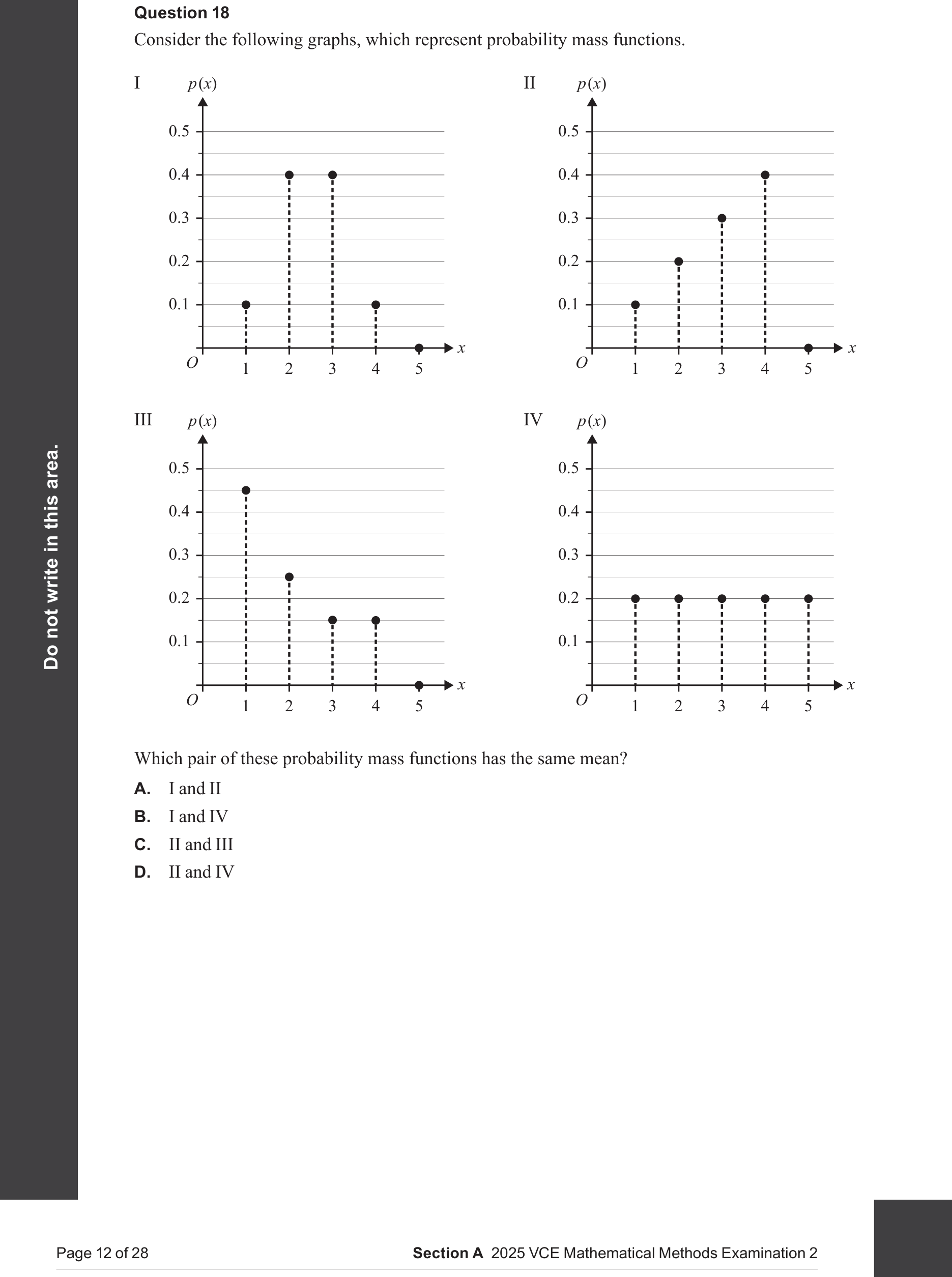 Mathematical Methods 2025 Exam 2 Question 18 — Discrete probability