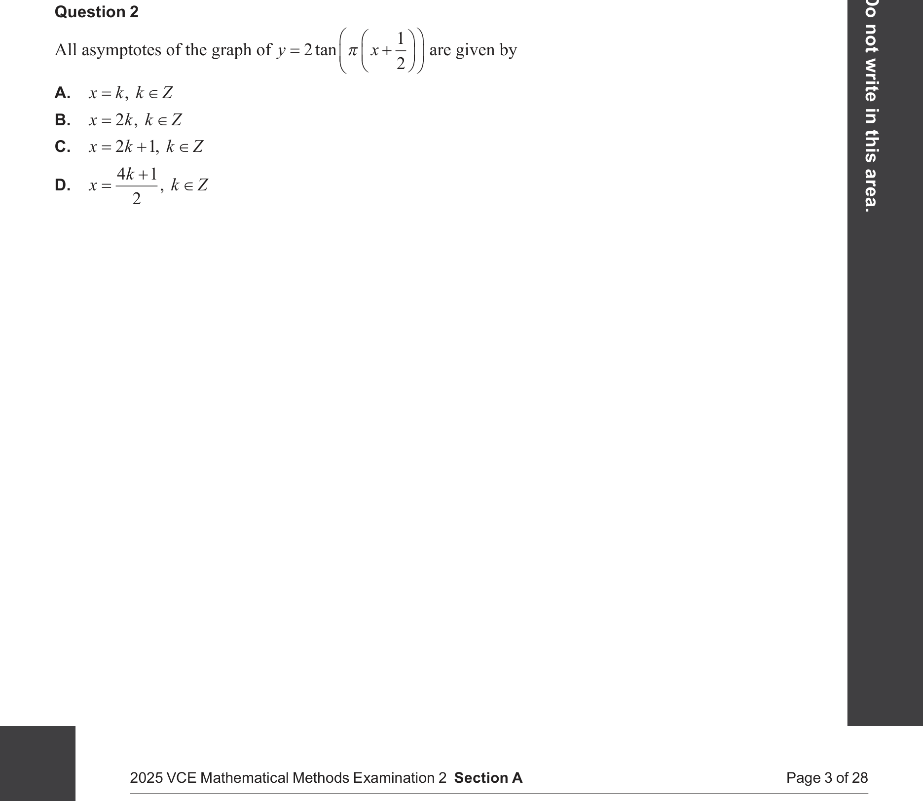 Mathematical Methods 2025 Exam 2 Question 2 — Trigonometry, Graphing