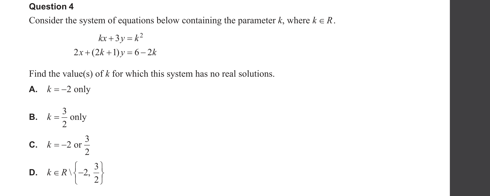 Mathematical Methods 2025 Exam 2 Question 4 — Algebra, number and structure