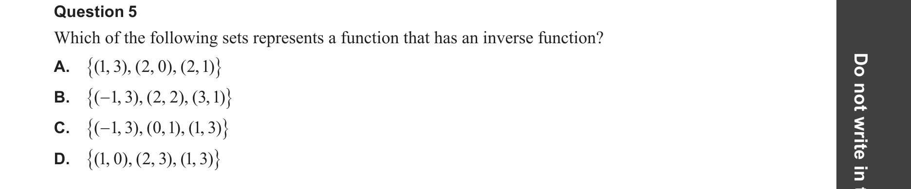 Mathematical Methods 2025 Exam 2 Question 5 — Inverse functions