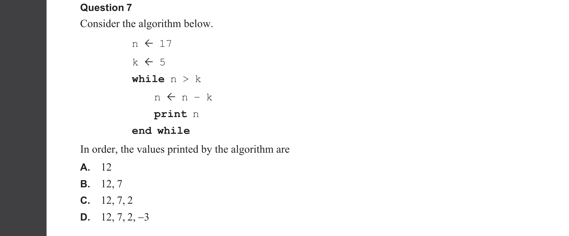 Mathematical Methods 2025 Exam 2 Question 7 — Algebra, number and structure