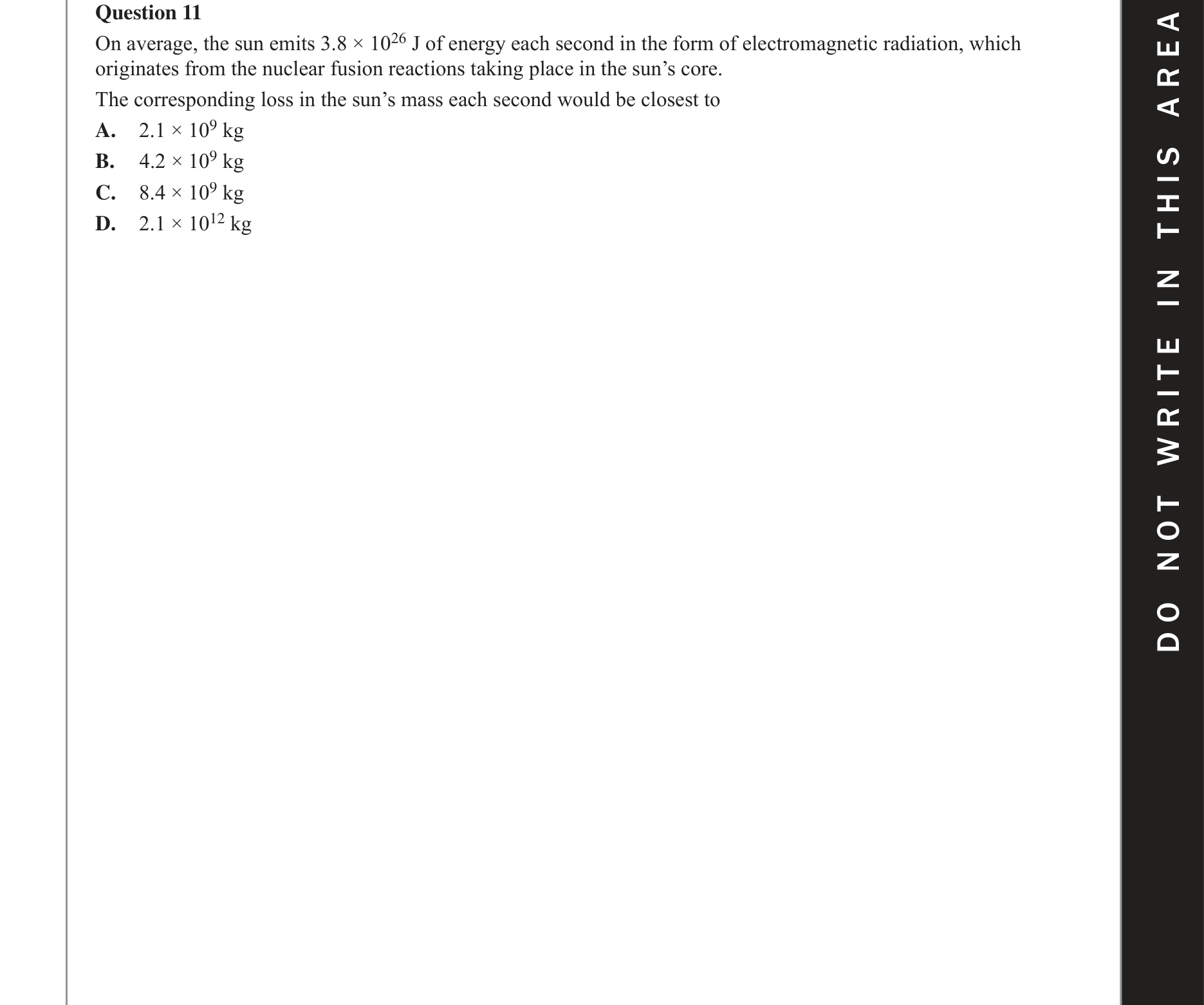 Physics 2017 Exam Question 11 — Mass-energy equivalence