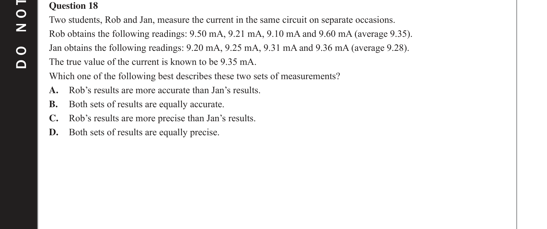 Physics 2017 Exam Question 18 — Evidence evaluation methods