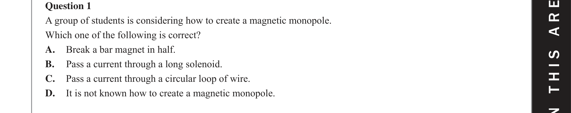 Physics 2017 Exam Question 1 — Magnetic field sources