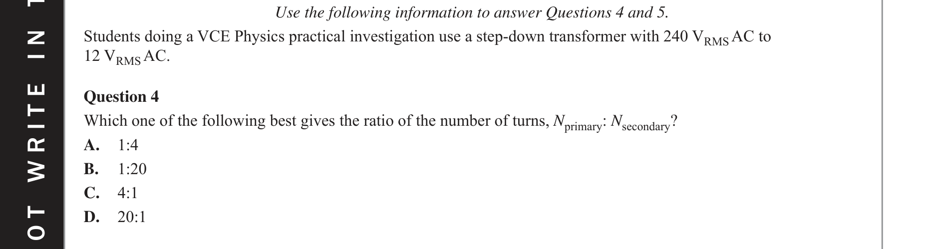 Physics 2017 Exam Question 4 — Transformer electromagnetic induction