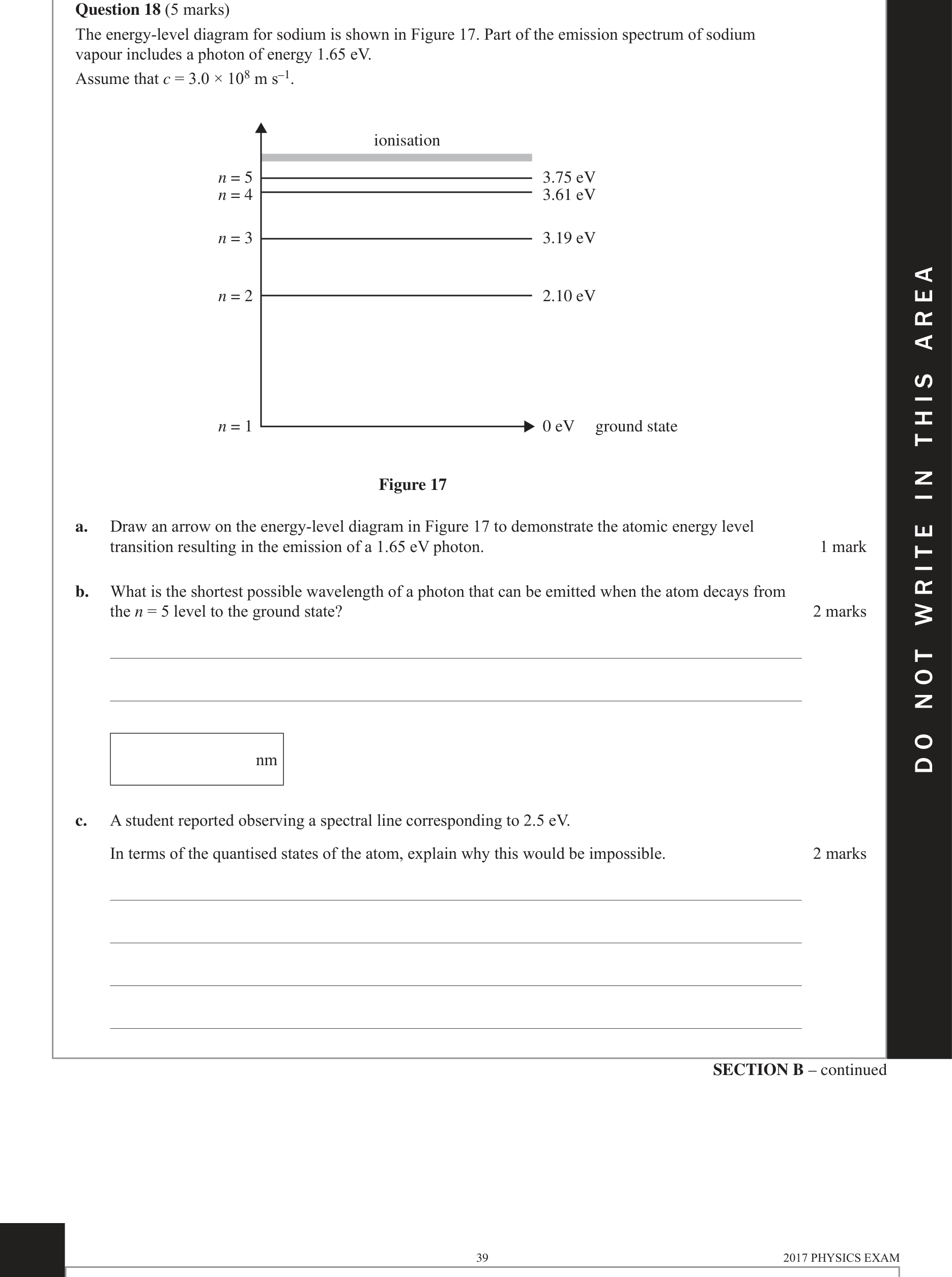 Physics 2017 Exam Question 18(b) — Photon energy quantisation