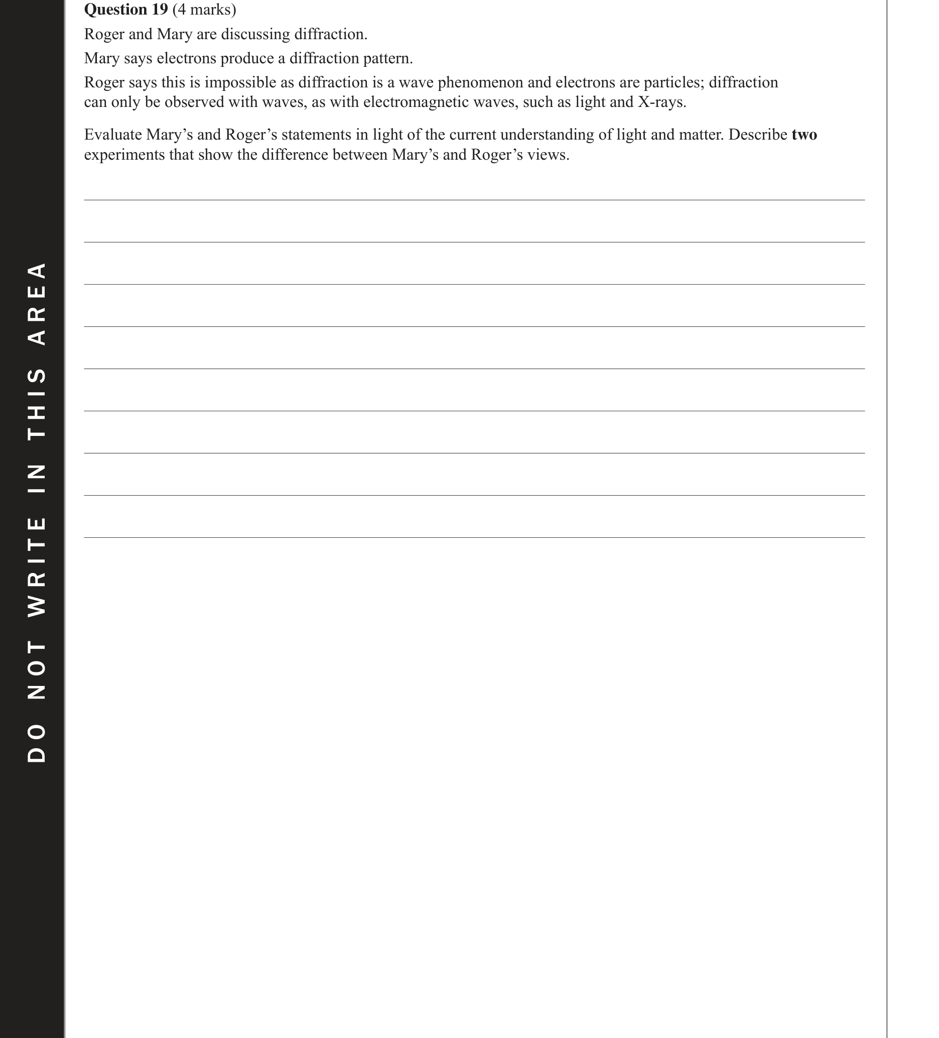 Physics 2017 Exam Question 19 — Electron diffraction evidence