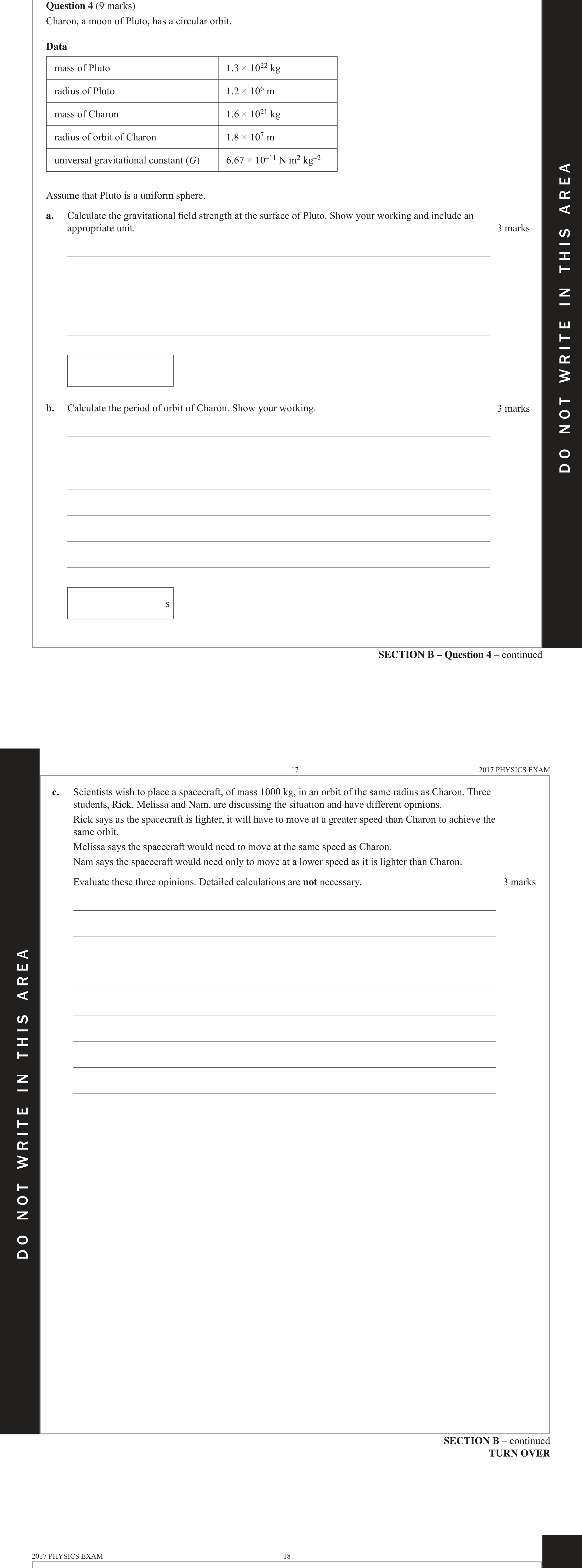 Physics 2017 Exam Question 4(b) — Satellite orbital motion