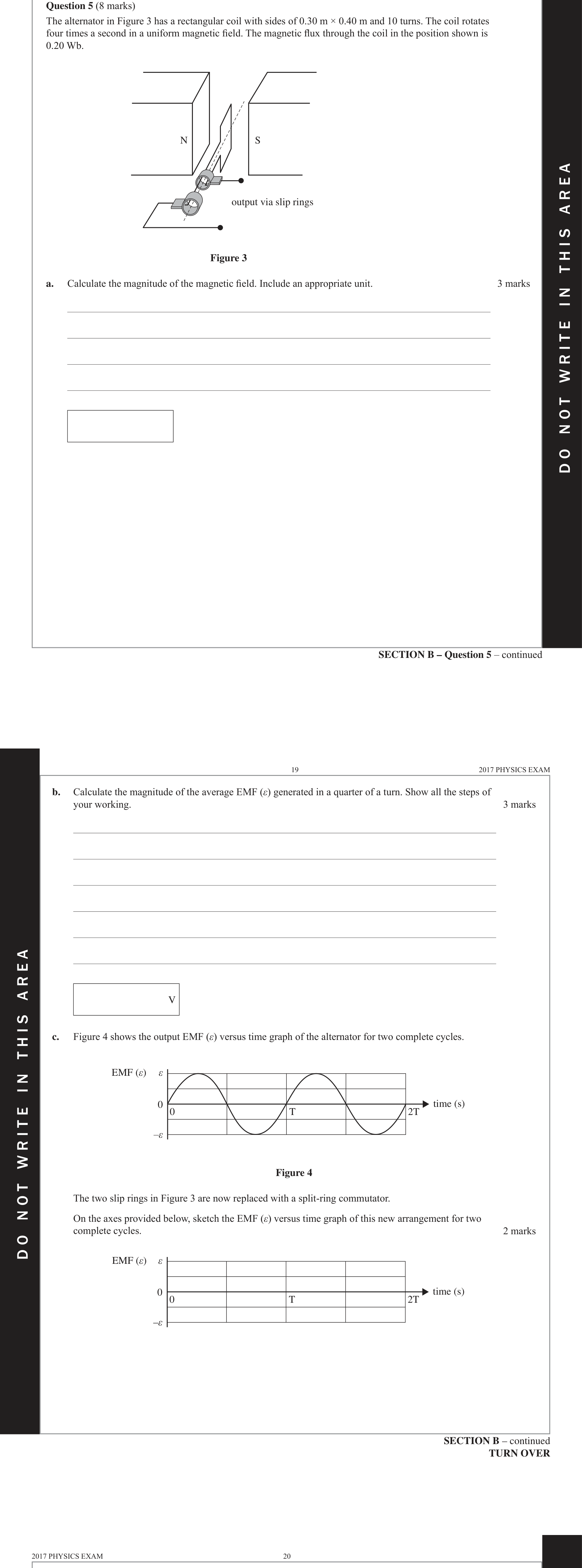 Physics 2017 Exam Question 5(a) — Magnetic flux calculation
