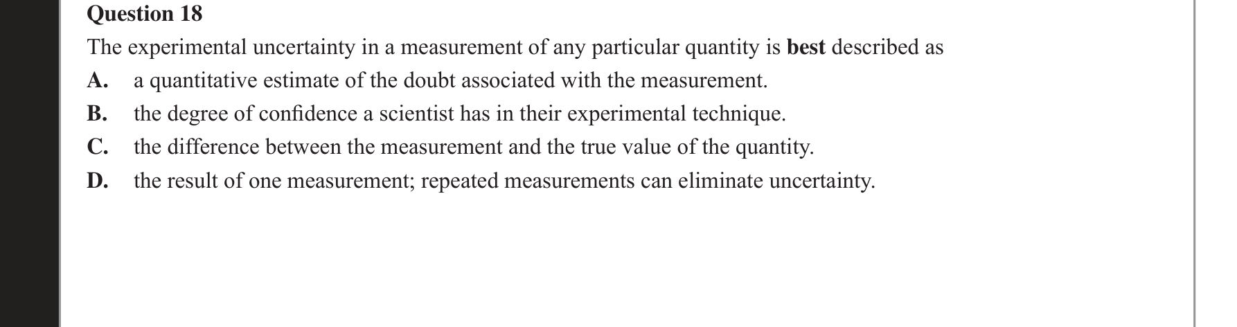 Physics 2018 Exam Question 18 — Evidence evaluation methods