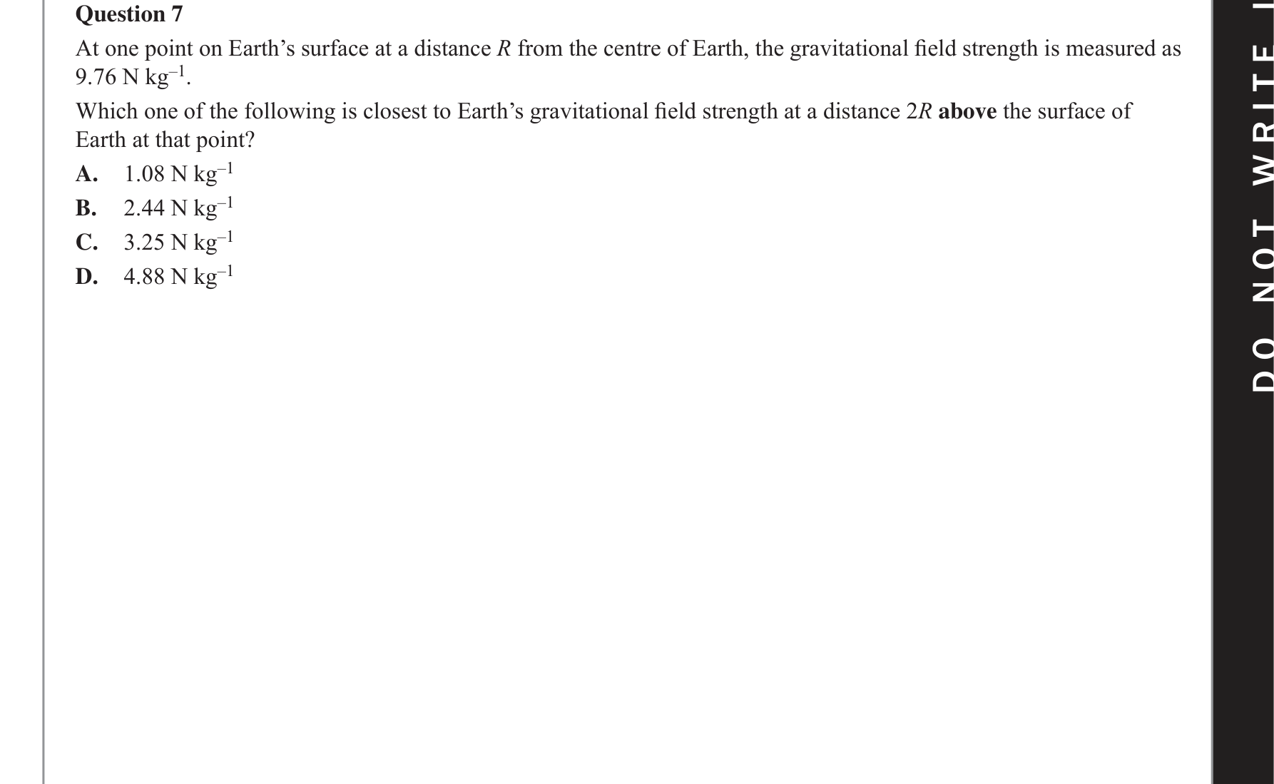 Physics 2018 Exam Question 7 — Inverse-square field law, Gravitational acceleration effects