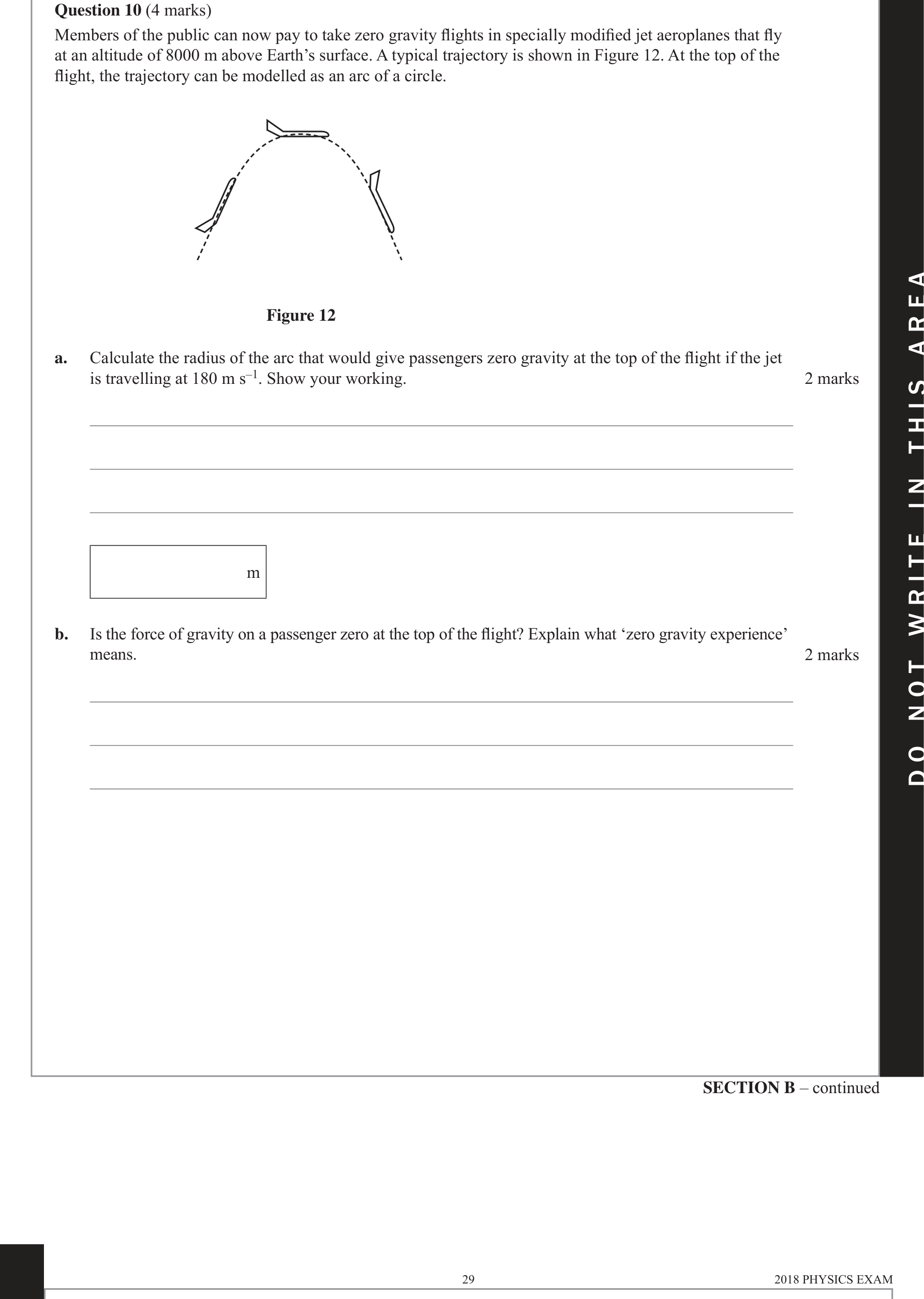 Physics 2018 Exam Question 10(a) — Circular motion