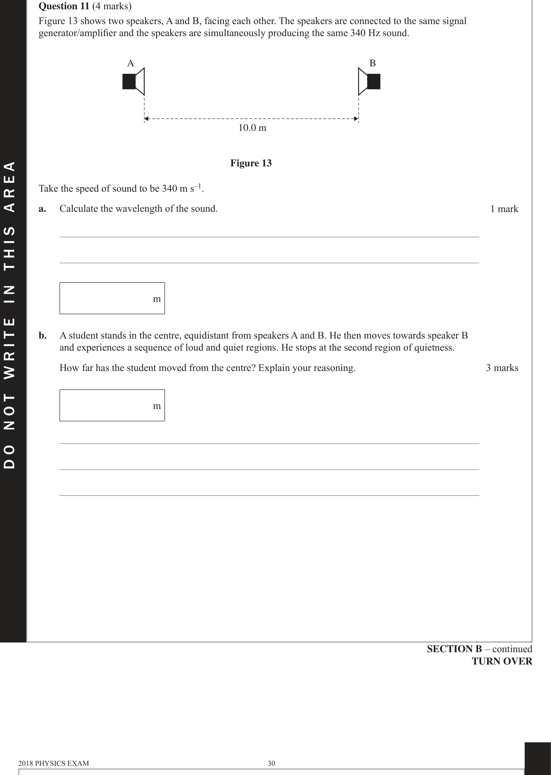 Physics 2018 Exam Question 11(a) — Standing wave formation